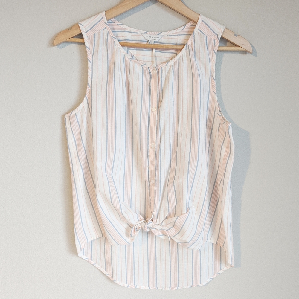 Lucky Brand Sleeveless Button Down Tie Bottom Top